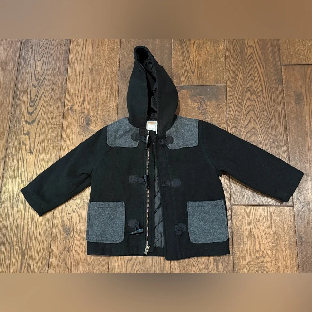 Gymboree Toddler Hooded Toggle & Zipper Jacket – Black & Gray Colorblock, 2T-3T